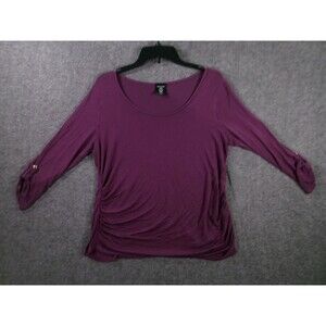 Hippie Chic Top Women L Purple Scoop Neck Ruching Tunic Rayon Spandex Causal